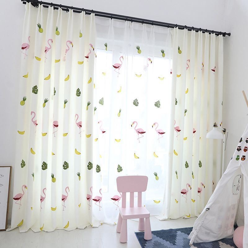 Cortina Bordada De Flamingo Feita Sob Medida, Cortinas Semitransparentes Para Sala De Estar E Quarto