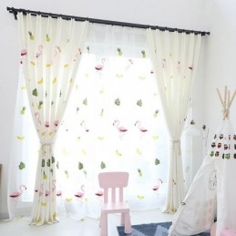 Cortina Bordada De Flamingo Feita Sob Medida, Cortinas Semitransparentes Para Sala De Estar E Quarto