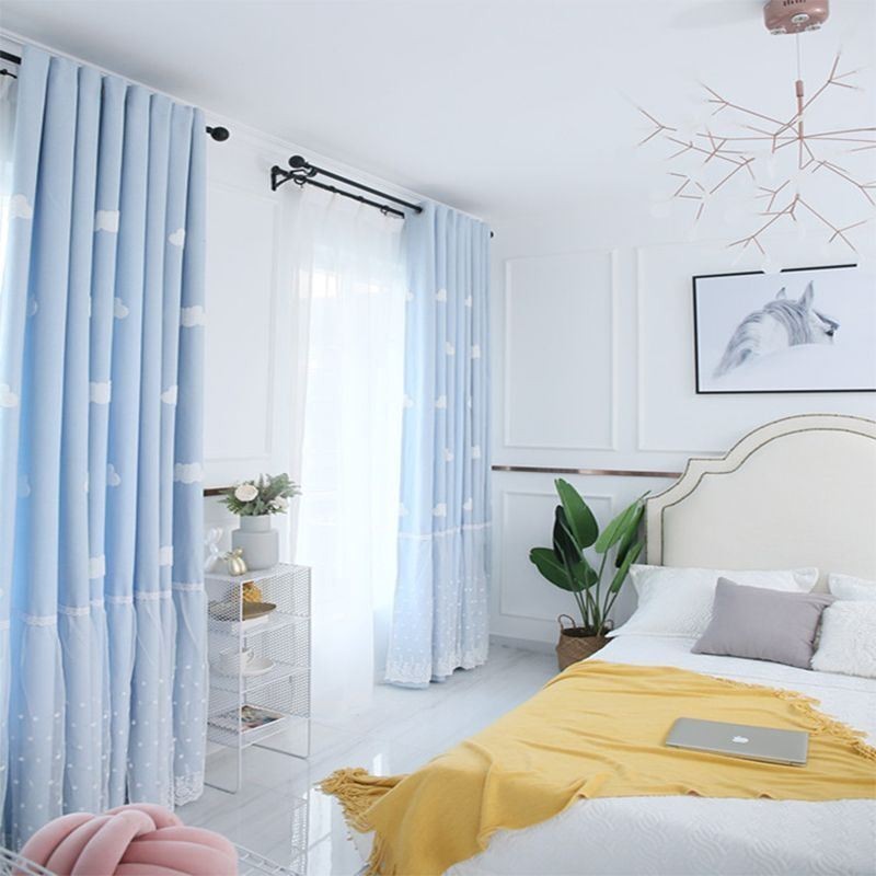 Cortinas Sweet Cloud Azul Semi Blackout Para Quarto De Menina