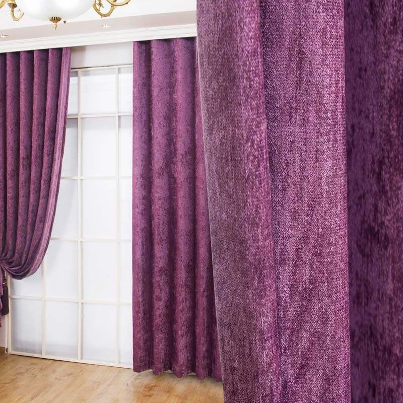 Cortina Estilo Antigo Americano Feita Sob Medida, Tecido Blackout De Chenille Sólido Roxo Para Quarto