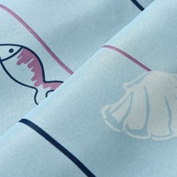 Cortina Blackout Azul Com Estampa De Peixe De Desenho Animado, Cortina Estampada Sob Medida Para Quarto De Criança