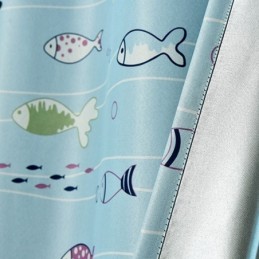 Cortina Blackout Azul Com Estampa De Peixe De Desenho Animado, Cortina Estampada Sob Medida Para Quarto De Criança