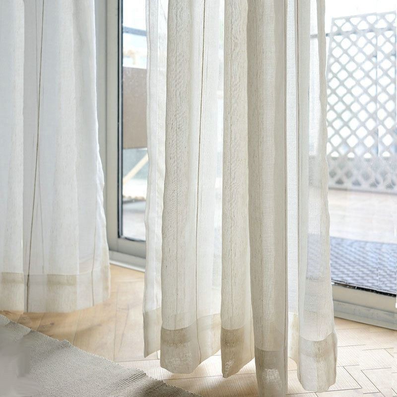 Cortina Japonesa Simples Transparente Feita Sob Medida, Listras Grandes, Jacquard, Tecido De Linho Branco