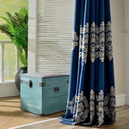 Cortina Nórdica Simples Feita Sob Medida, Tecido Azul Bordado Para Sala De Estar E Estudo