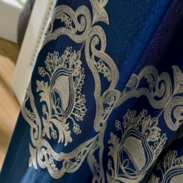 Cortina Nórdica Simples Feita Sob Medida, Tecido Azul Bordado Para Sala De Estar E Estudo