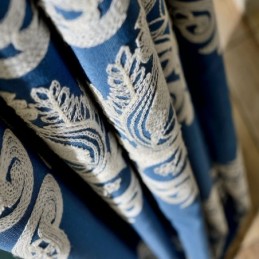Cortina Nórdica Simples Feita Sob Medida, Tecido Azul Bordado Para Sala De Estar E Estudo