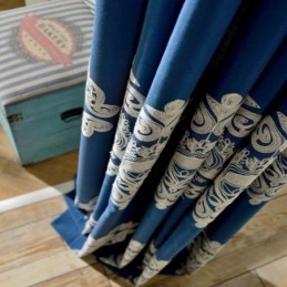 Cortina Nórdica Simples Feita Sob Medida, Tecido Azul Bordado Para Sala De Estar E Estudo