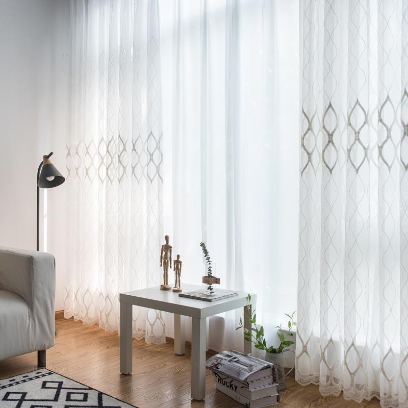 Cortina Transparente Moderna E Simples Feita Sob Medida, Tecido Jacquard Geométrico Para Sala De Estar E Estudo