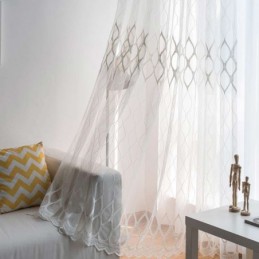 Cortina Transparente Moderna E Simples Feita Sob Medida, Tecido Jacquard Geométrico Para Sala De Estar E Estudo