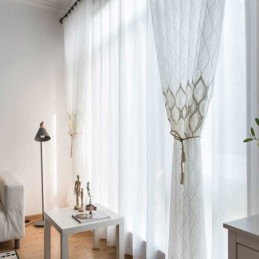 Cortina Transparente Moderna E Simples Feita Sob Medida, Tecido Jacquard Geométrico Para Sala De Estar E Estudo