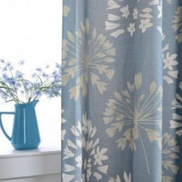 Cortina Japonesa Simples Feita Sob Medida Com Estampa De Flores Azuis