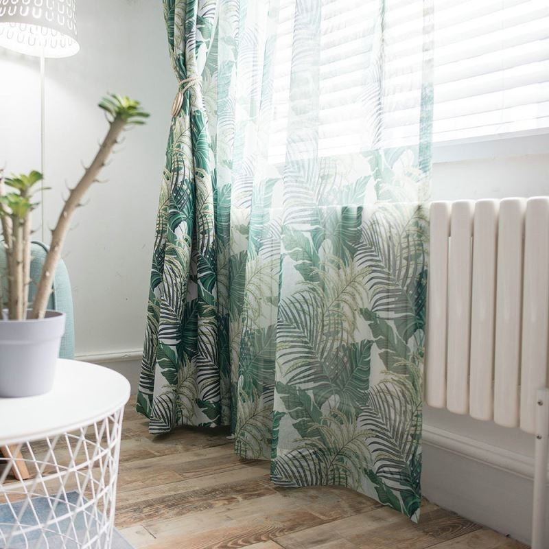 Cortina Rural Americana Transparente Feita Sob Medida Com Bordado De Folhas Exclusivas Em Tecido Respirável