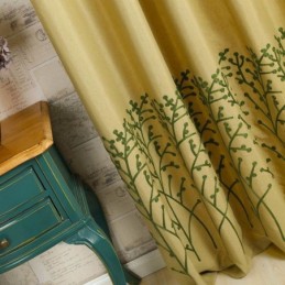 Cortina Antiga Americana Feita Sob Medida, Tecido De Algodão E Linho Com Bordado Amarelo E Proteção Ambiental