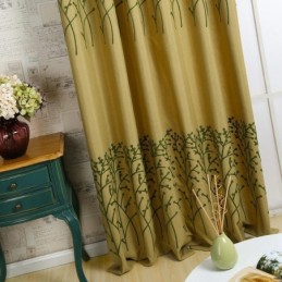 Cortina Antiga Americana Feita Sob Medida, Tecido De Algodão E Linho Com Bordado Amarelo E Proteção Ambiental