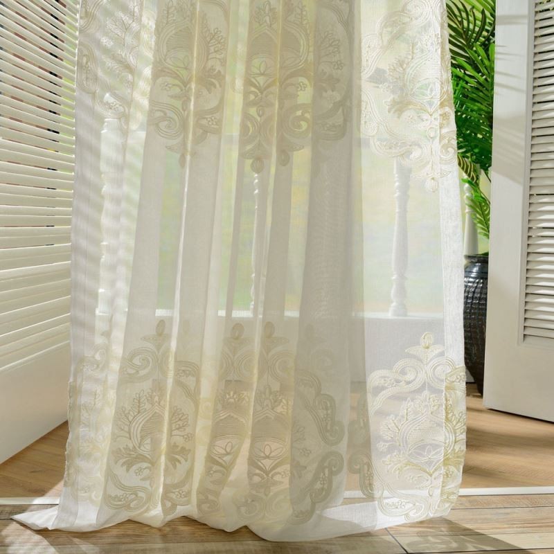 Cortina Nórdica Simples E Transparente Feita Sob Medida, Tecido Bordado Com Flores Europeias Para Sala De Estar E Estudo