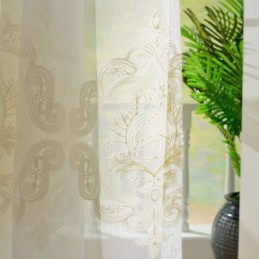 Cortina Nórdica Simples E Transparente Feita Sob Medida, Tecido Bordado Com Flores Europeias Para Sala De Estar E Estudo
