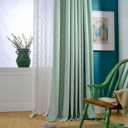 Cortina Japonesa Simples Feita Sob Medida, Tecido Protetor Ambiental Verde Com Bordado Geométrico