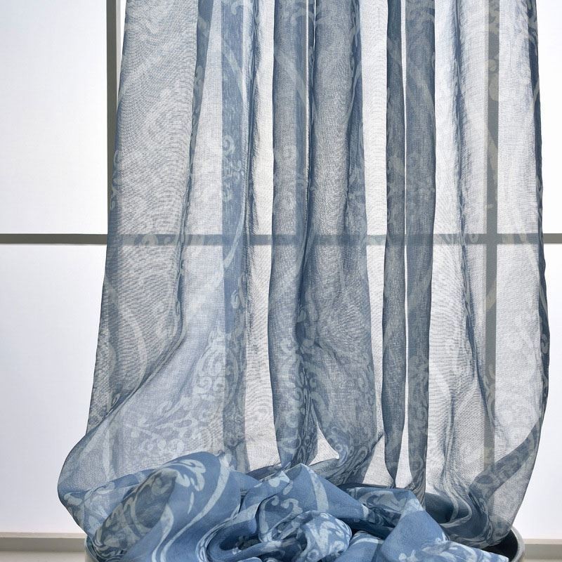 Cortina Japonesa Simples Transparente Feita Sob Medida, Tecido Azul Estampado Para Sala De Estar