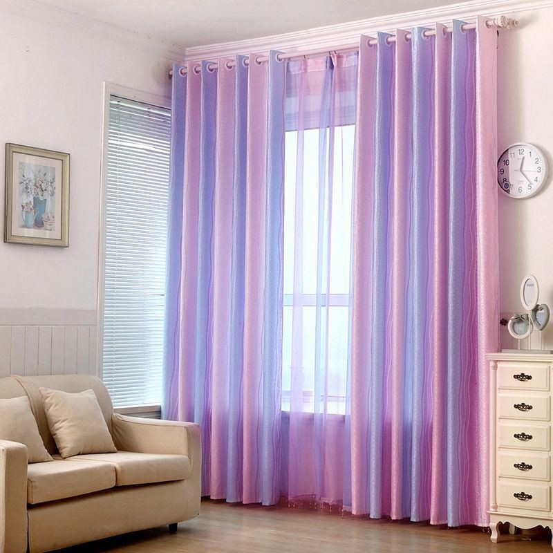 Cortinas Modernas De Jacquard Com Listras Coloridas Em Degradê Feitas Sob Medida Para Quarto De Menina