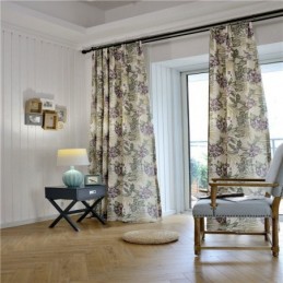 Cortina Rural Americana Feita Sob Medida, Tecido Para Quarto Com Estampa De Flores Roxas