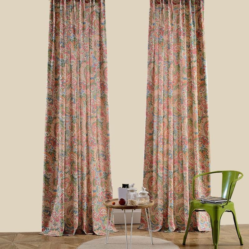 Cortina Antiga Americana Feita Sob Medida, Tecido Para Quarto Com Estampa Floral Contrastante