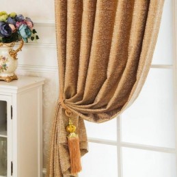 Cortina Estilo Abstrato Americano Feita Sob Medida Com Padrão Geométrico Marrom Chenille Tecido Blackout Jarquard