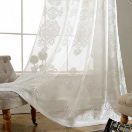 Cortina Transparente Clássica Europeia Feita Sob Medida, Cortina Com Jacquard Floral Para Sala De Estar, Tecido De Algodão Macio