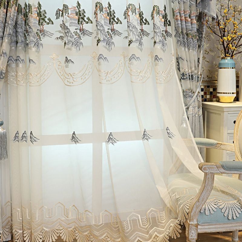 Cortina Transparente De Luxo Feita Sob Medida, Tule Bordado Para Sala De Estar E Quarto