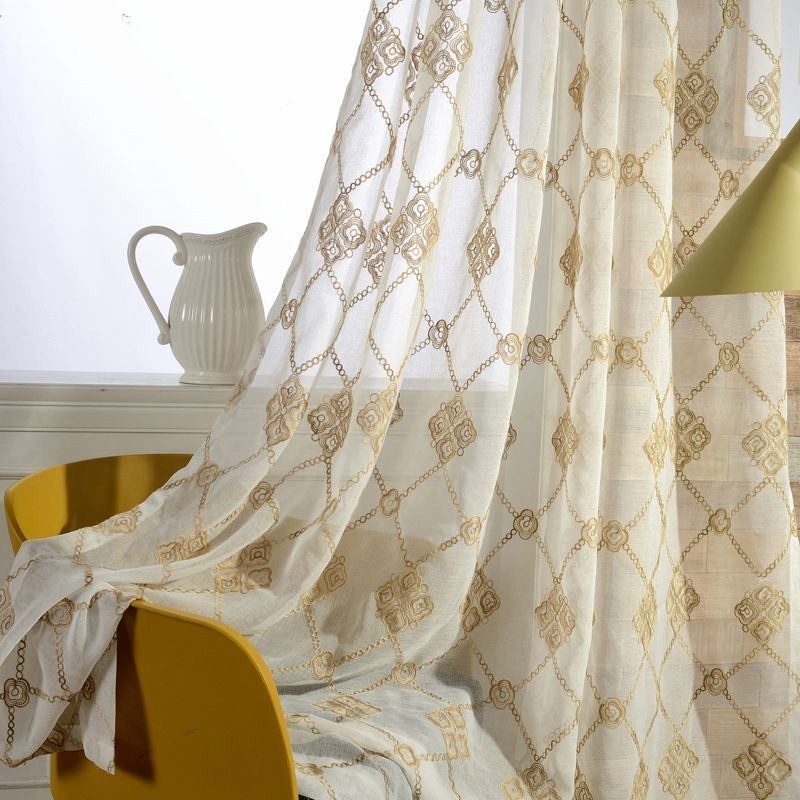 Cortinas Nórdicas Transparentes Com Padrão De Diamante Para Janela Para Sala De Estar E Quarto