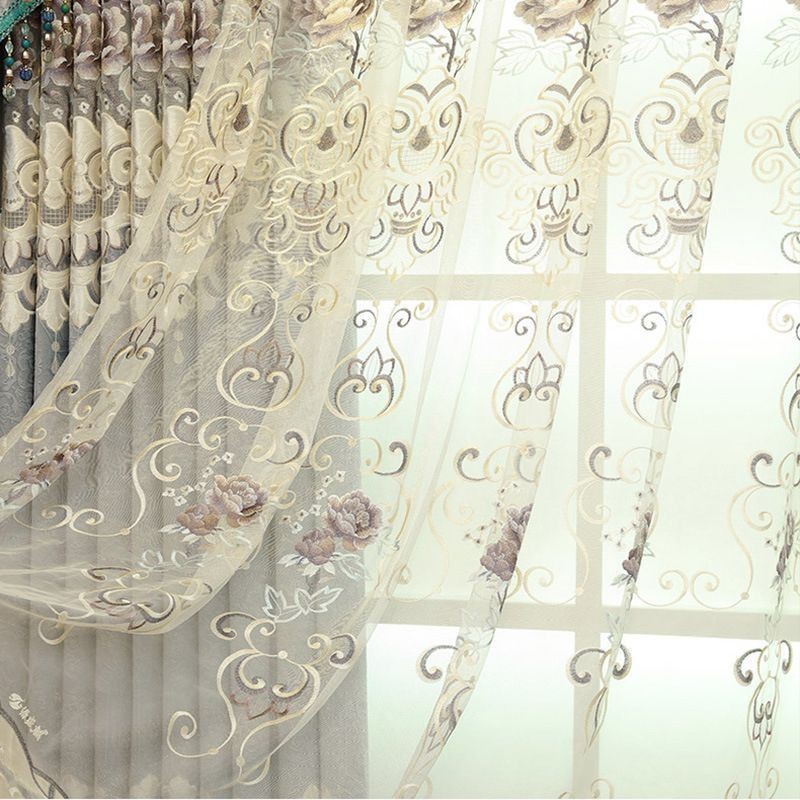Cortinas Modernas De Tule Transparente Com Estampa Floral Para Sala De Estar E Quarto