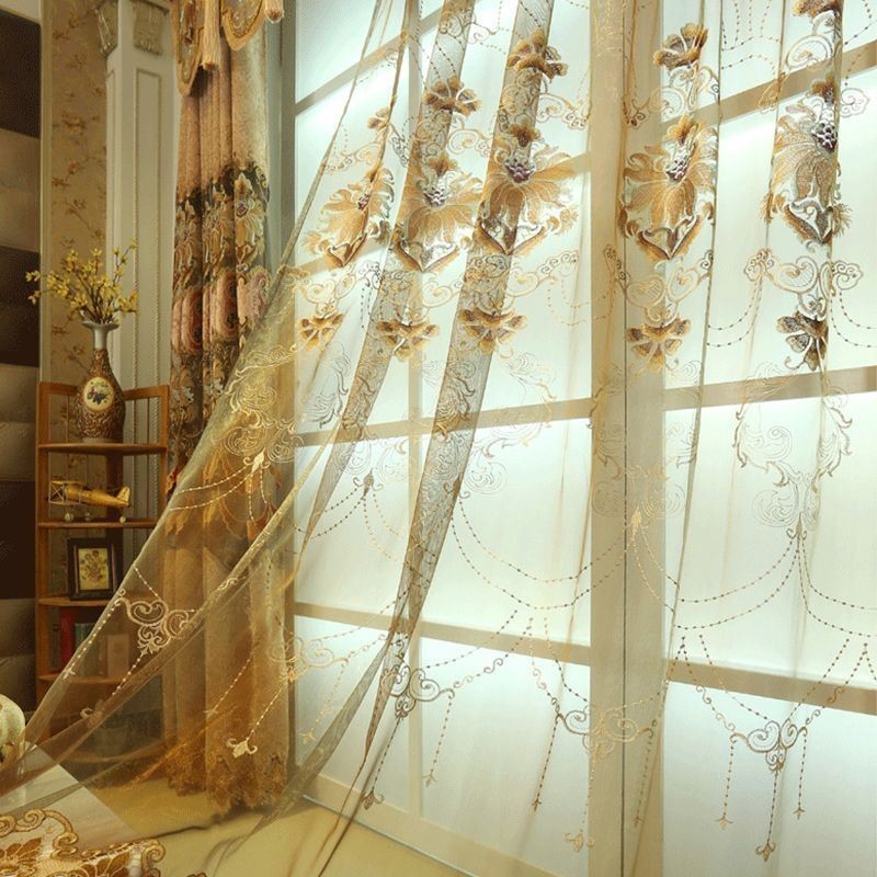 Cortinas Transparentes Modernas Com Tule Floral Para Sala De Estar