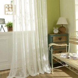 Cortina De Tela De Janela Bordada Feita Sob Medida Cortina Floral De Tule Branco Para Sala De Estar E Quarto