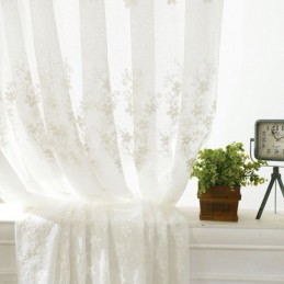 Cortina De Tela De Janela Bordada Feita Sob Medida Cortina Floral De Tule Branco Para Sala De Estar E Quarto