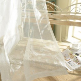 Cortina De Tela De Janela Bordada Feita Sob Medida Cortina Floral De Tule Branco Para Sala De Estar E Quarto