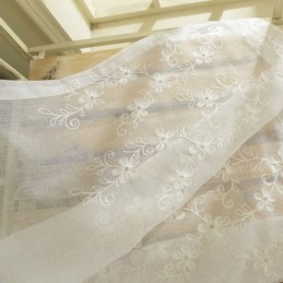 Cortina De Tela De Janela Bordada Feita Sob Medida Cortina Floral De Tule Branco Para Sala De Estar E Quarto