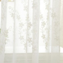 Cortina De Tela De Janela Bordada Feita Sob Medida Cortina Floral De Tule Branco Para Sala De Estar E Quarto