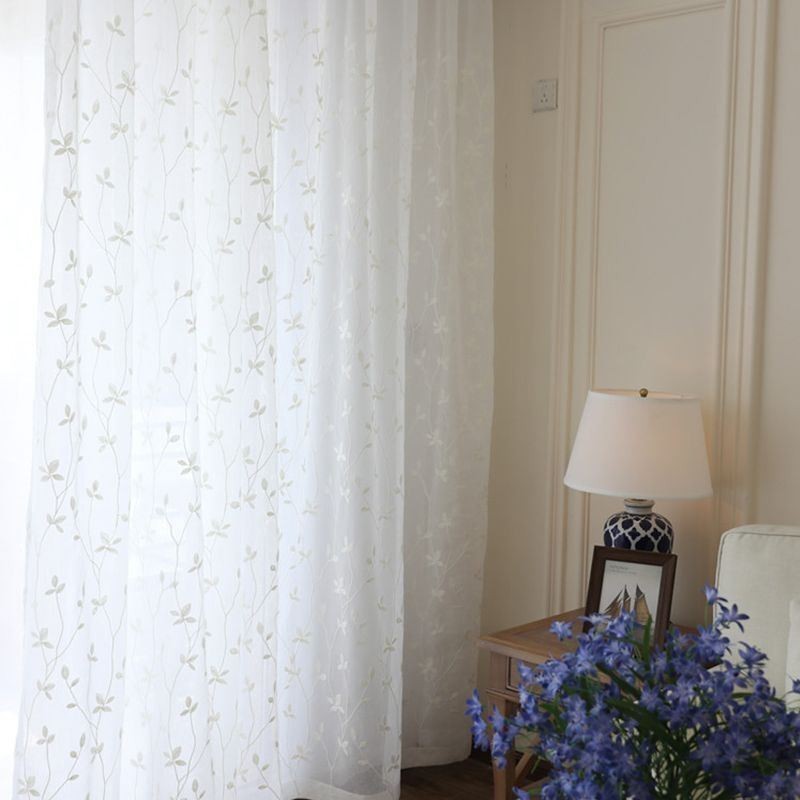 Cortinas De Voile Transparente Branco, Cortinas Decorativas Com Bordado De Videira Para Janela De Quarto