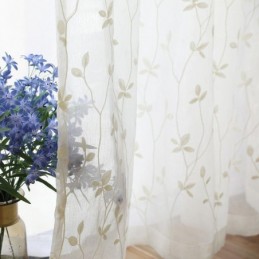 Cortinas De Voile Transparente Branco, Cortinas Decorativas Com Bordado De Videira Para Janela De Quarto