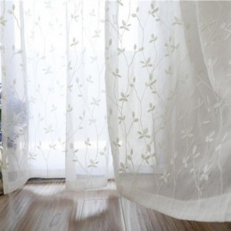 Cortinas De Voile Transparente Branco, Cortinas Decorativas Com Bordado De Videira Para Janela De Quarto