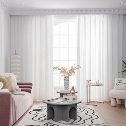 Cortina De Tule Voile Moderna Feita Sob Medida, Cor Sólida, Branca E Transparente Para Sala De Estar