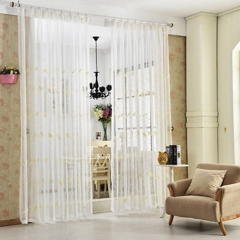 Cortina De Tule Bordado Transparente Feita Sob Medida Com Design De Pássaros Para Sala De Estar E Quarto