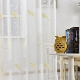 Cortina De Tule Bordado Transparente Feita Sob Medida Com Design De Pássaros Para Sala De Estar E Quarto