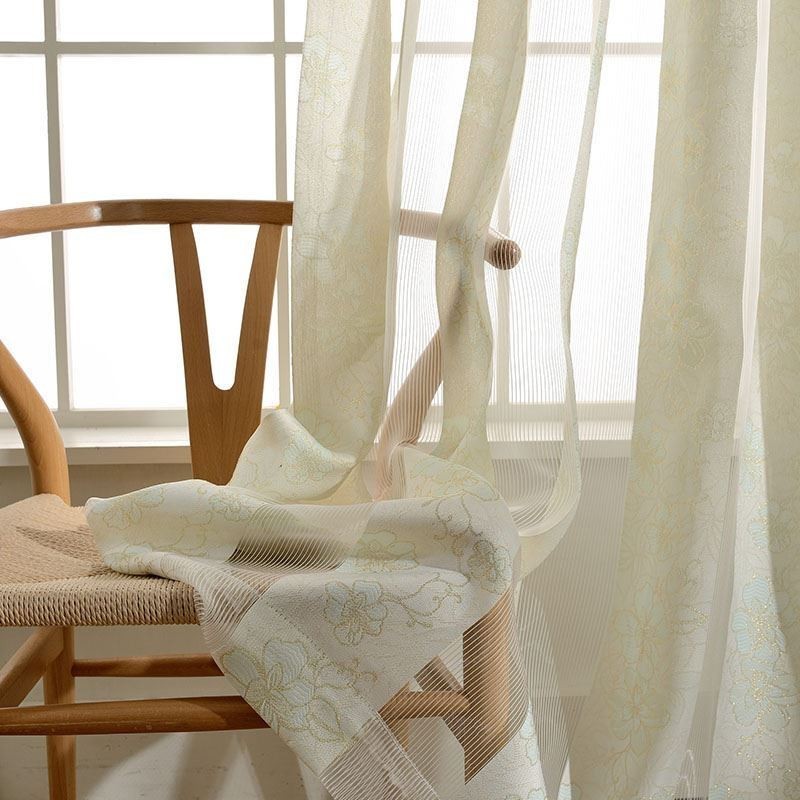 Cortina Simples Rural Transparente Feita Sob Medida, Tecido Jacquard Flor De Pêssego Para Quarto E Sala De Estar