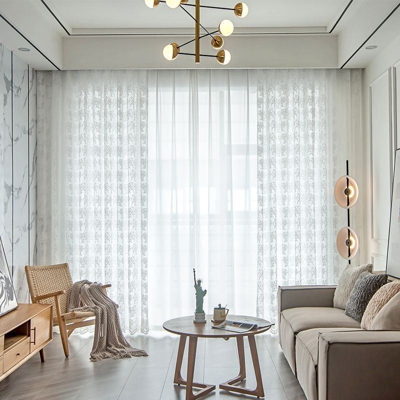 Cortinas Transparentes De Tule Floral, Elegante Cortina De Voile Branco, Feita Sob Medida, Painel Para Sala De Estar, Uma