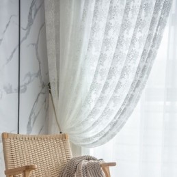 Cortinas Transparentes De Tule Floral, Elegante Cortina De Voile Branco, Feita Sob Medida, Painel Para Sala De Estar, Uma