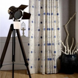 Cortina Americana Simples Feita Sob Medida, Azul, Bordado, Isolado, Algodão Macio, Linho, Tecido