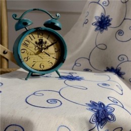 Cortina Americana Simples Feita Sob Medida, Azul, Bordado, Isolado, Algodão Macio, Linho, Tecido