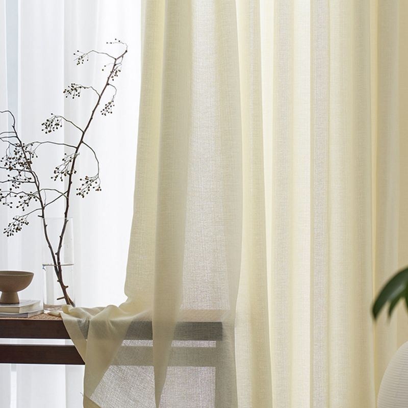 Cortinas De Tule De Linho E Algodão Para Sala De Estar, Café, Cor Sólida