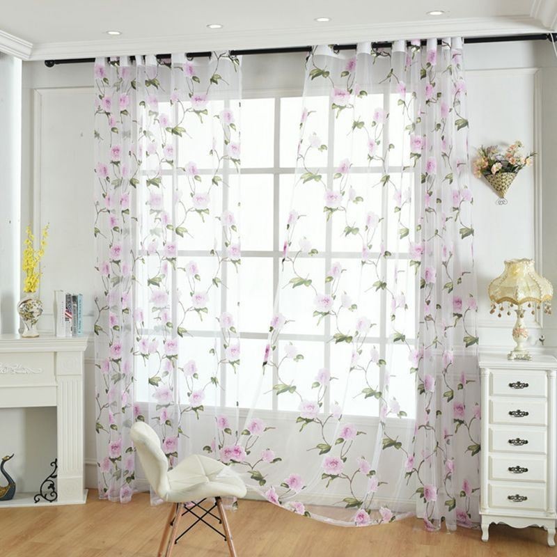 Cortinas Florais Transparentes Para Janelas, Cortinas De Tule, Decoração Para Casa, Divisória De Ambientes