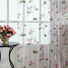 Cortinas Florais Transparentes Para Janelas, Cortinas De Tule, Decoração Para Casa, Divisória De Ambientes